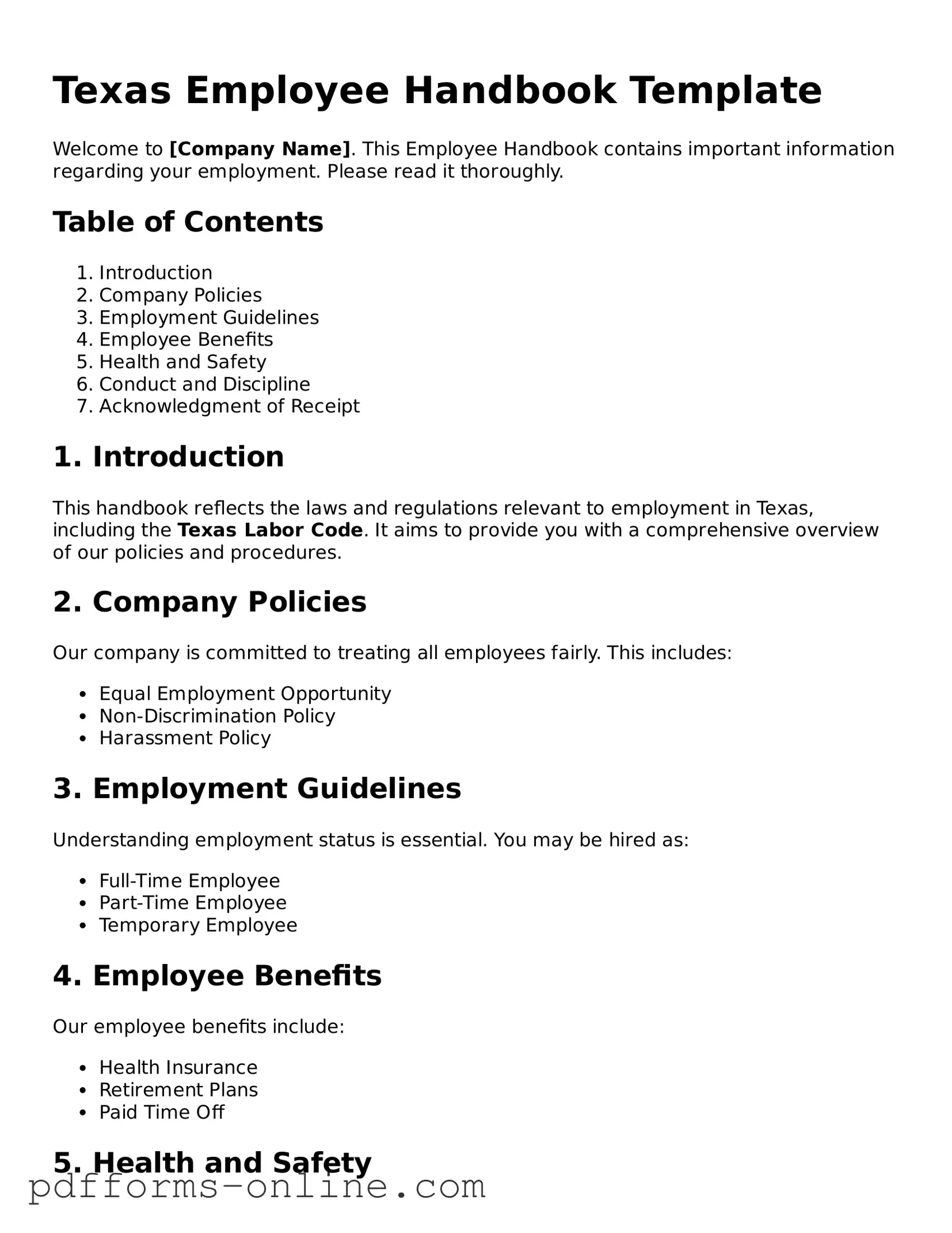 Valid Texas Employee Handbook Template