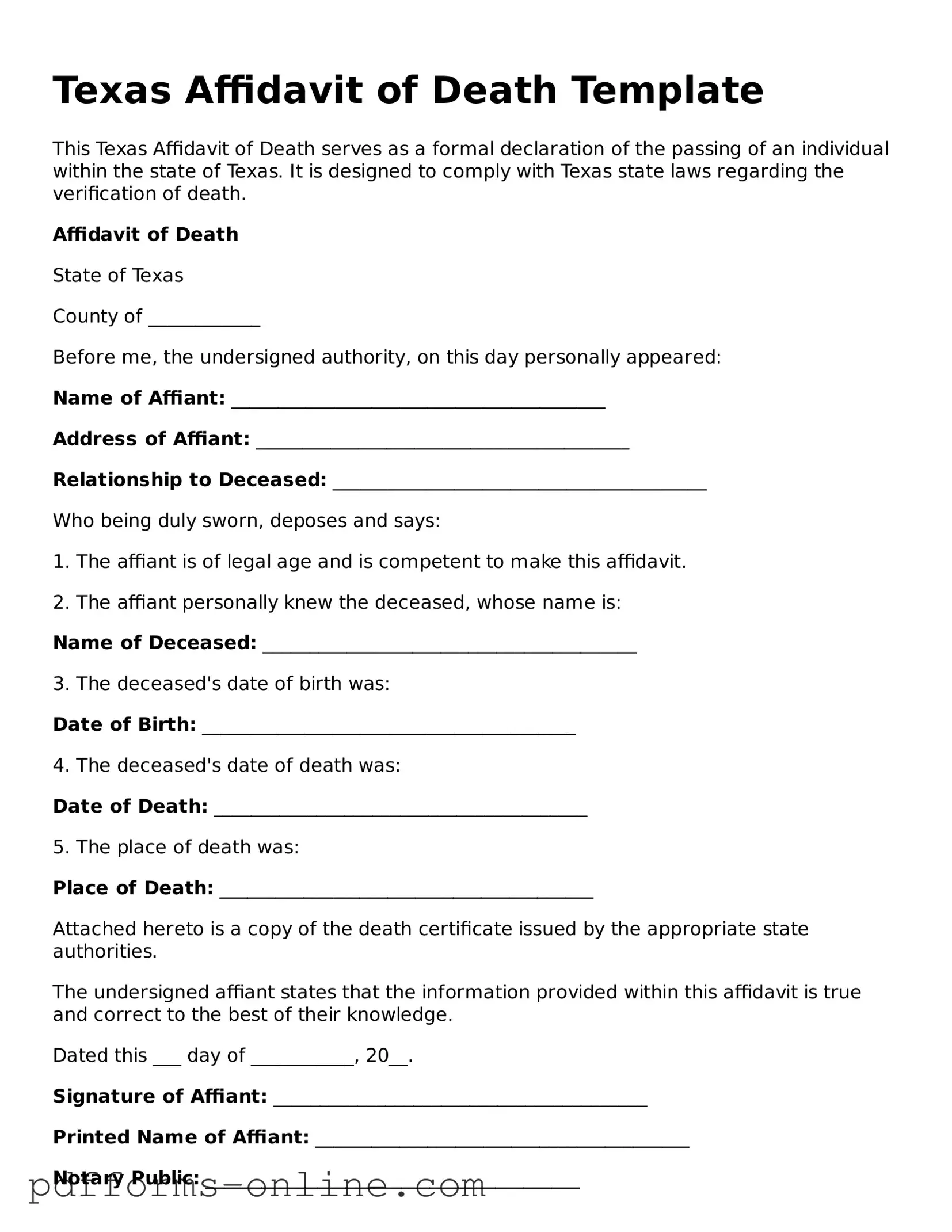 Valid Texas Affidavit of Death Template