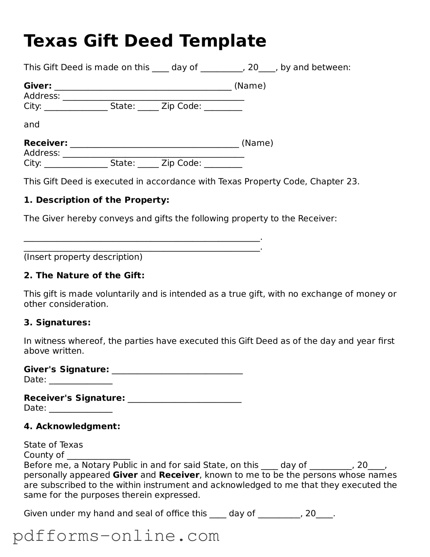 Valid Texas Gift Deed Template