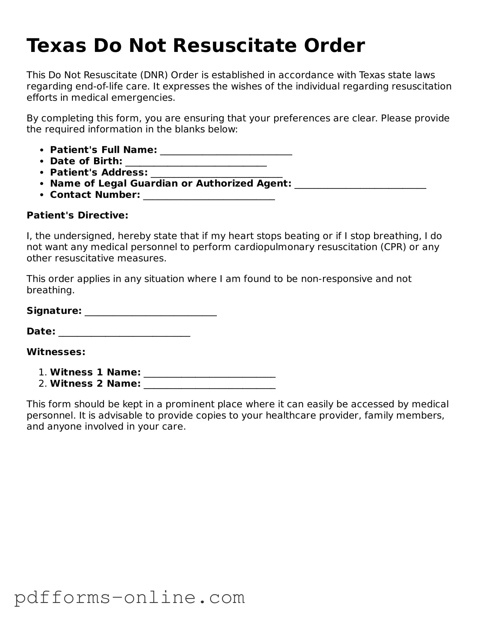 Valid Texas Do Not Resuscitate Order Template