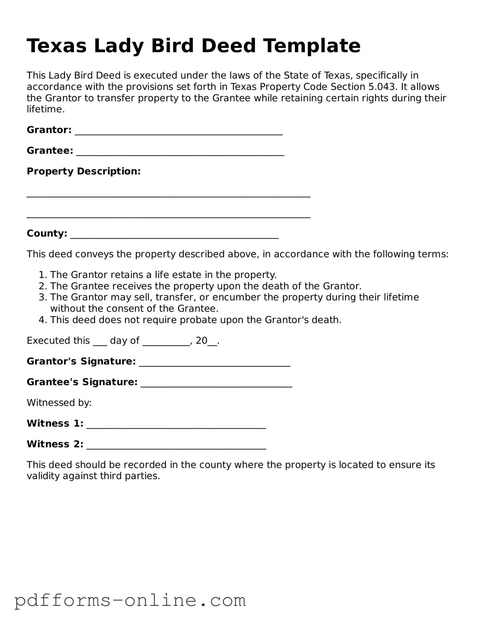 Valid Texas Lady Bird Deed Template