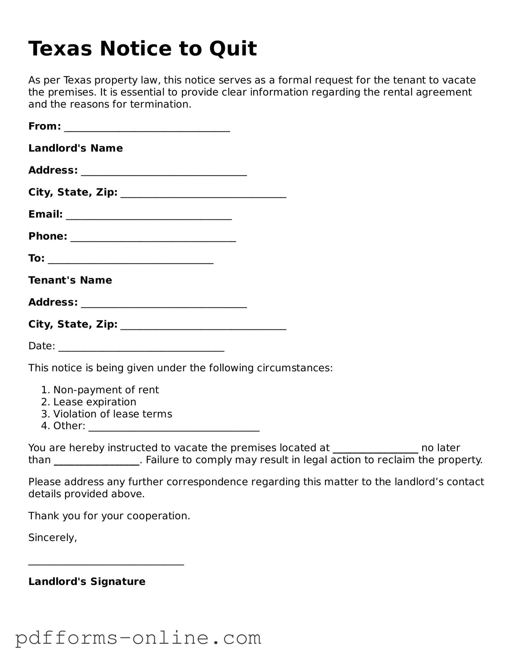Valid Texas Notice to Quit Template