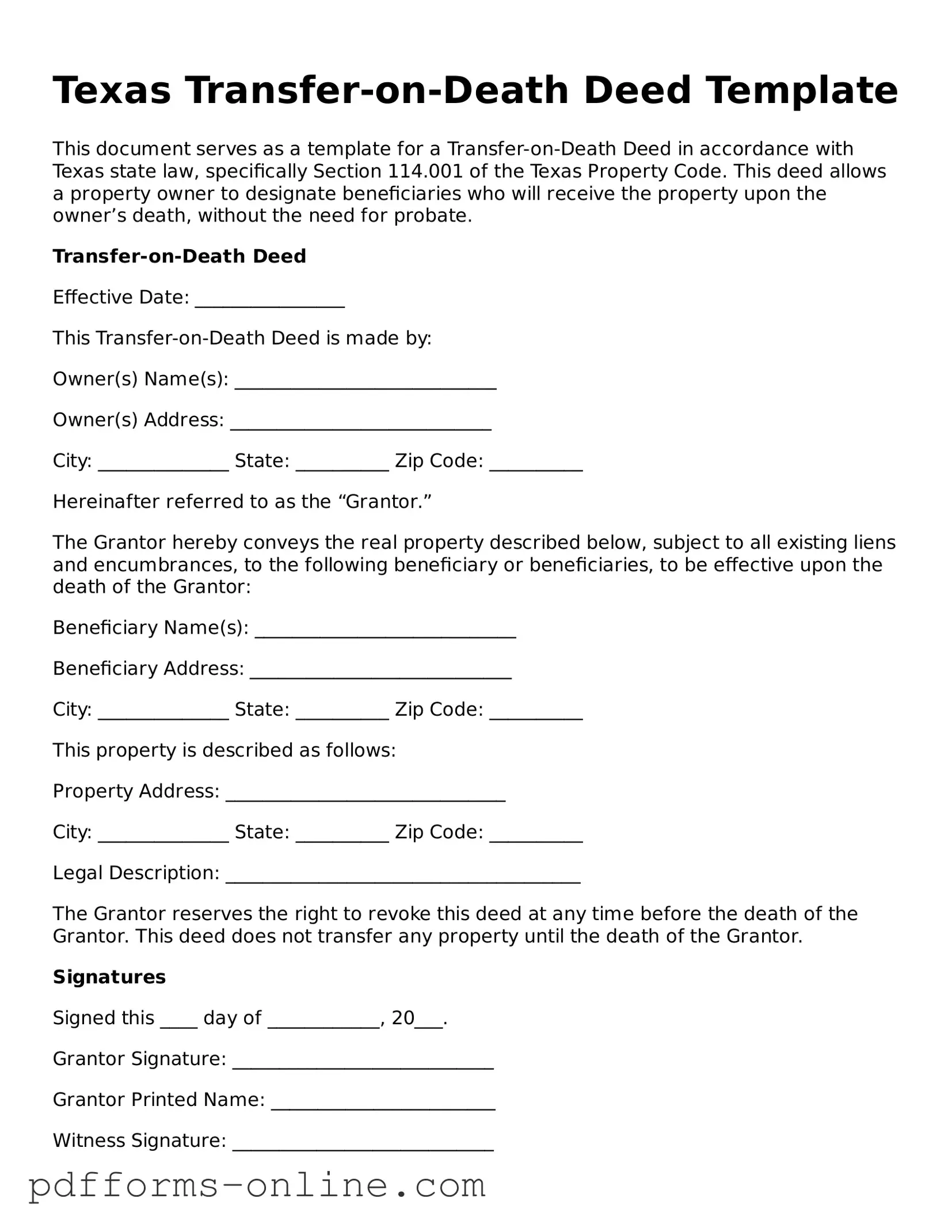 Valid Texas Transfer-on-Death Deed Template