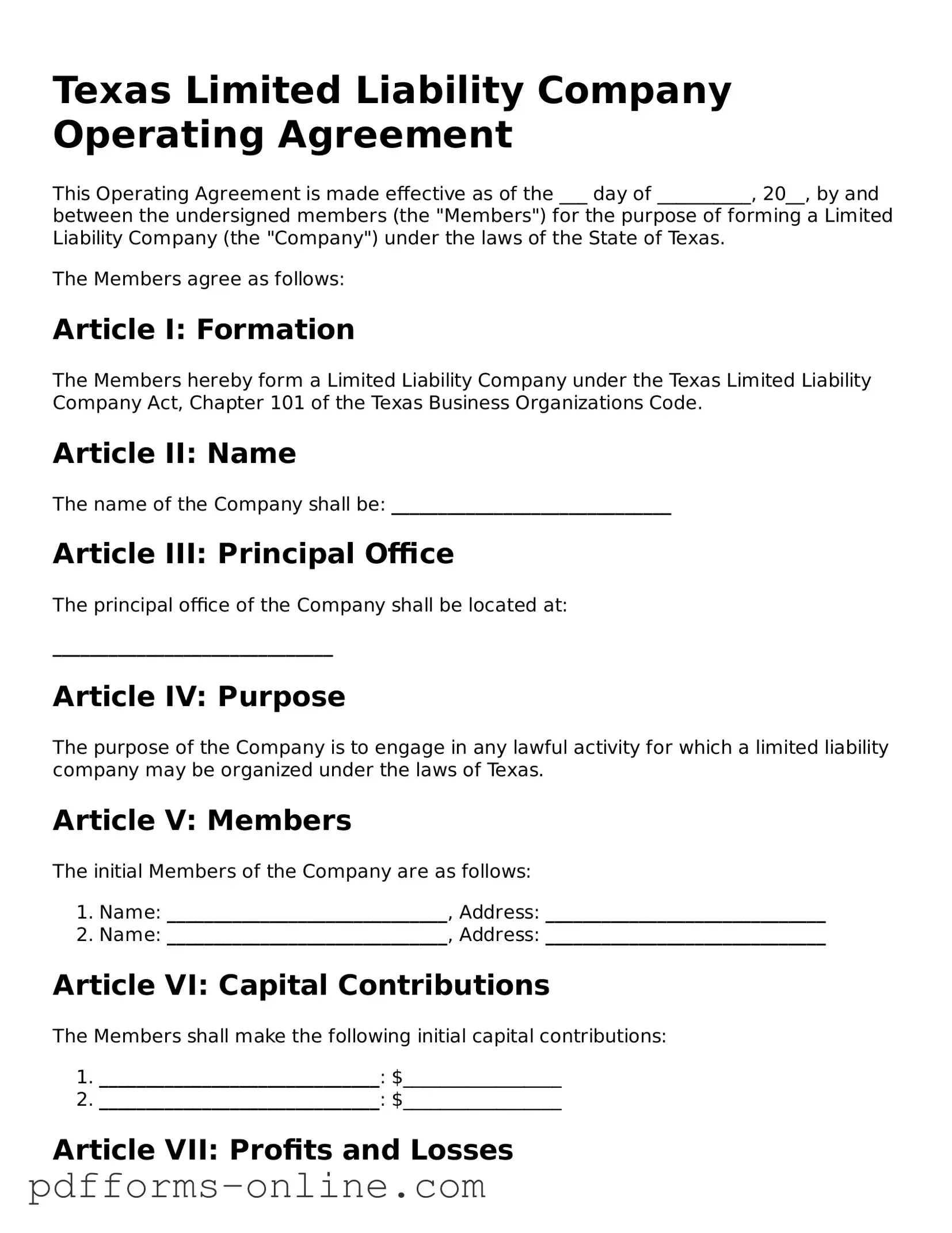Valid Texas Operating Agreement Template