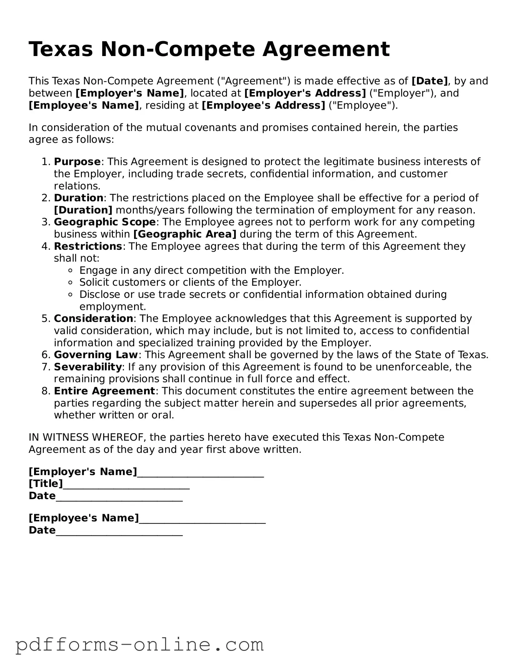 Valid Texas Non-compete Agreement Template