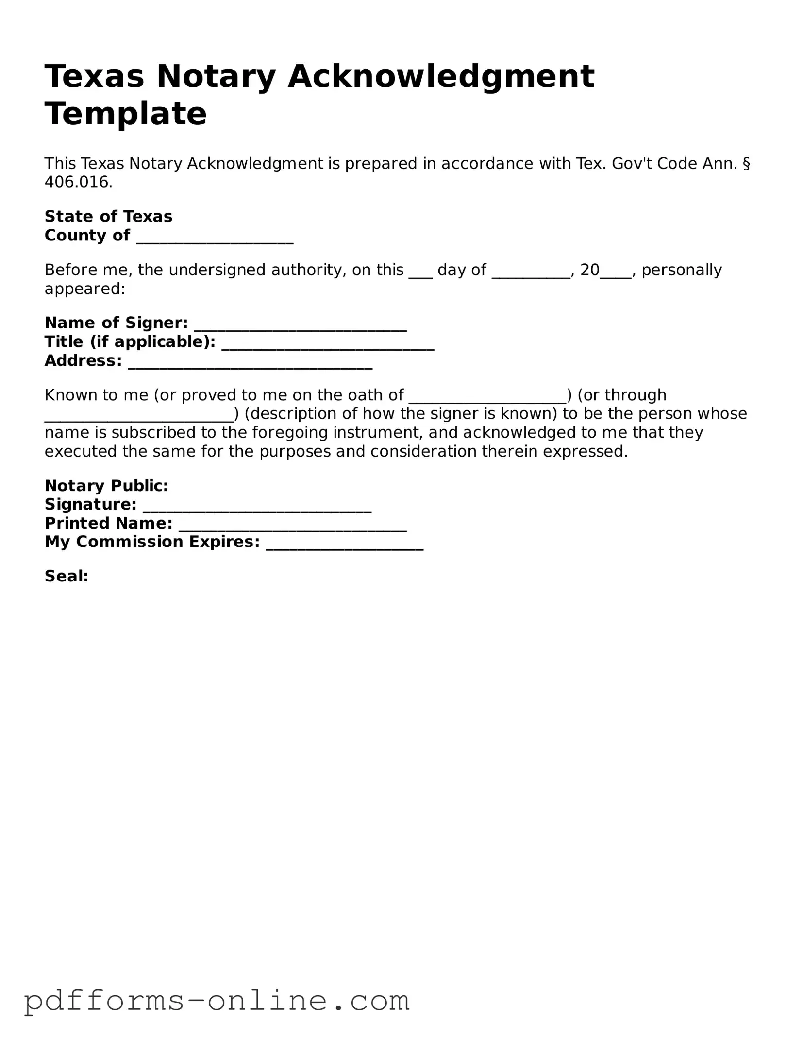Valid Texas Notary Acknowledgement Template