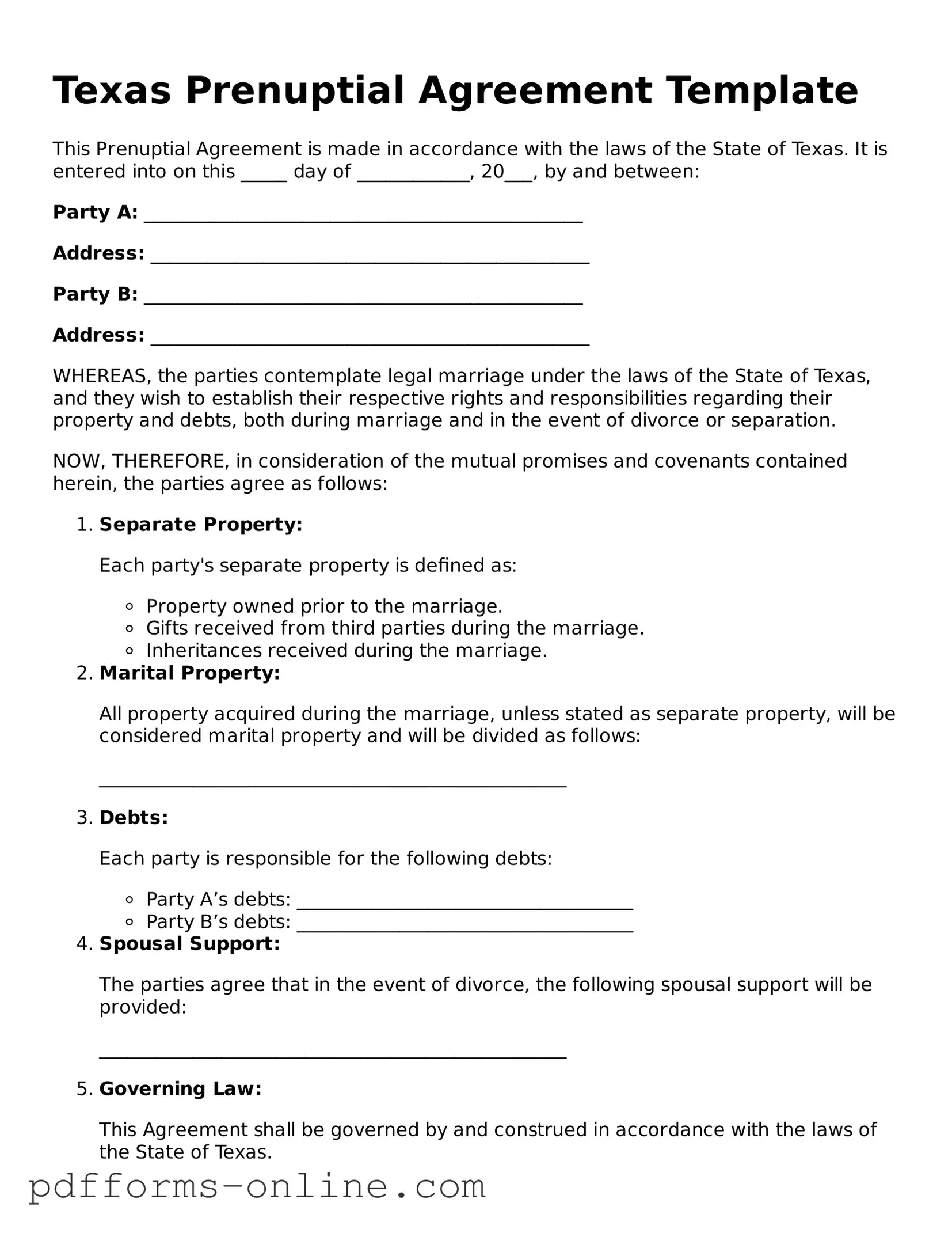 Valid Texas Prenuptial Agreement Template