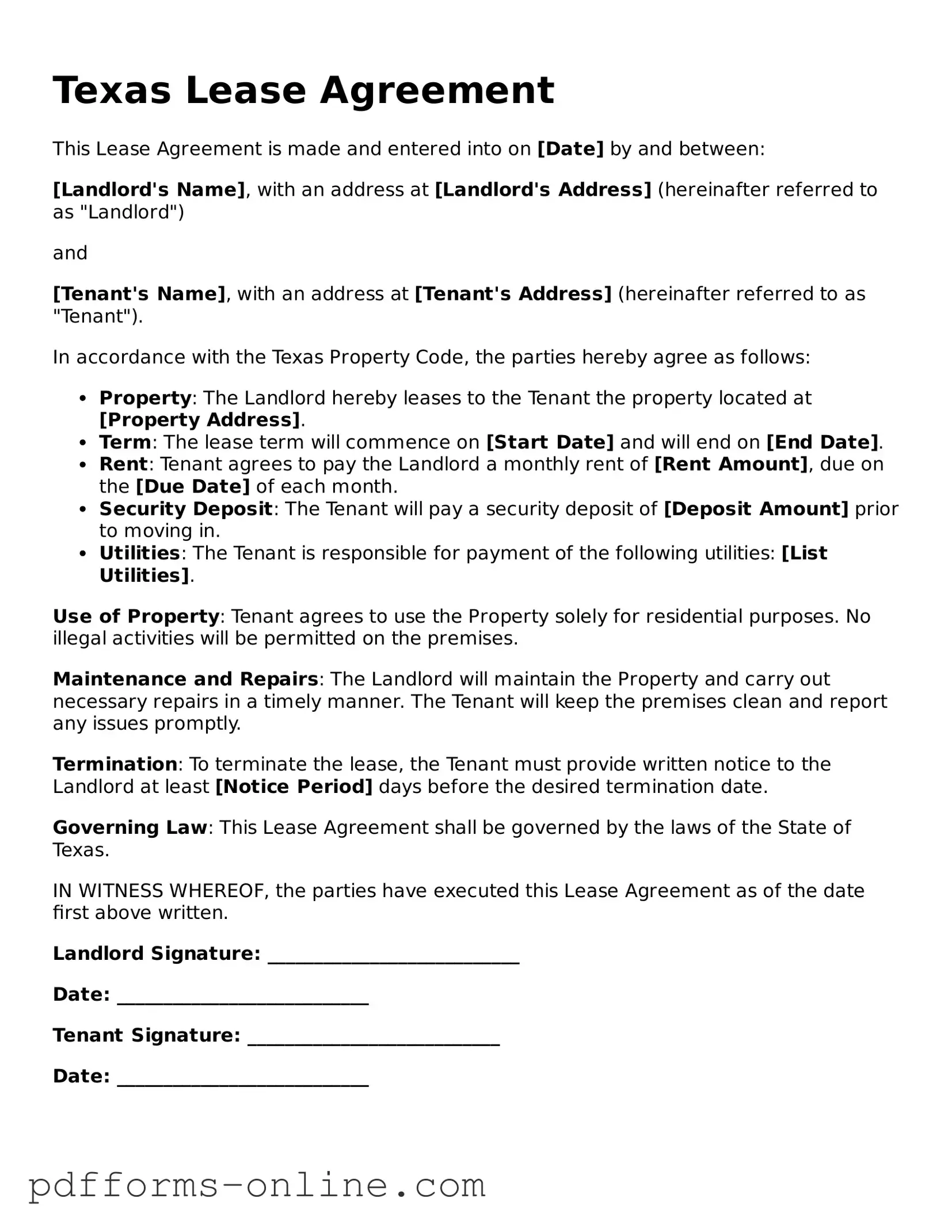 Valid Texas Lease Agreement Template