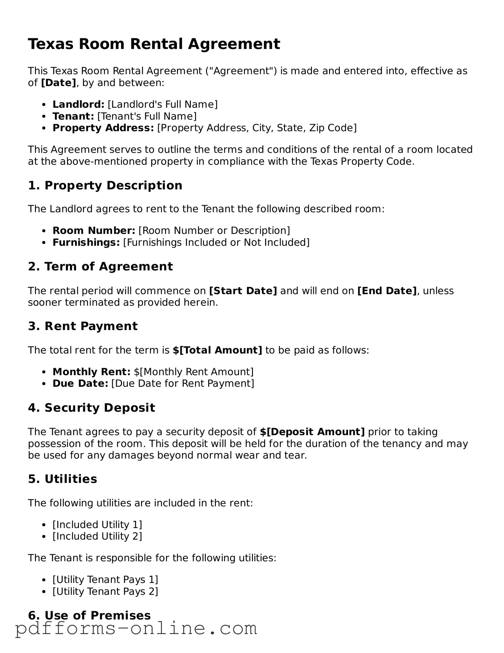 Valid Texas Room Rental Agreement Template