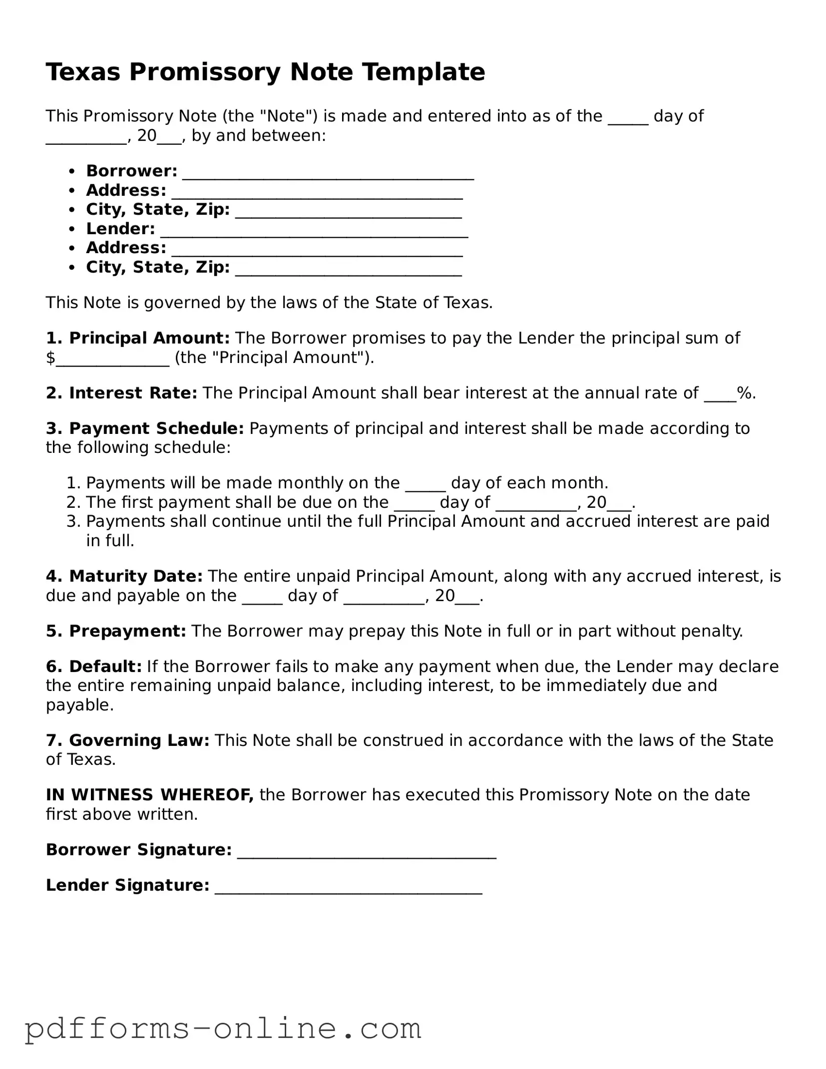 Valid Texas Promissory Note Template