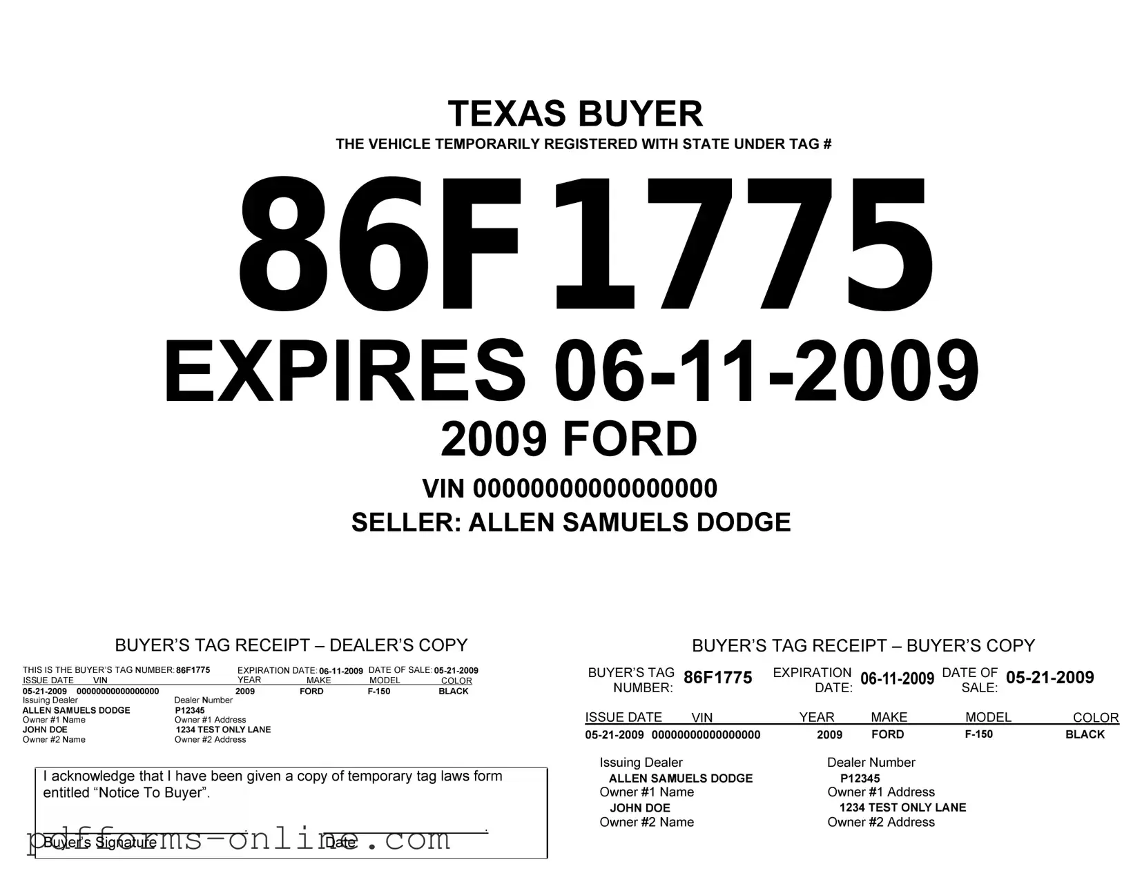Blank Texas Temporary Tag Template