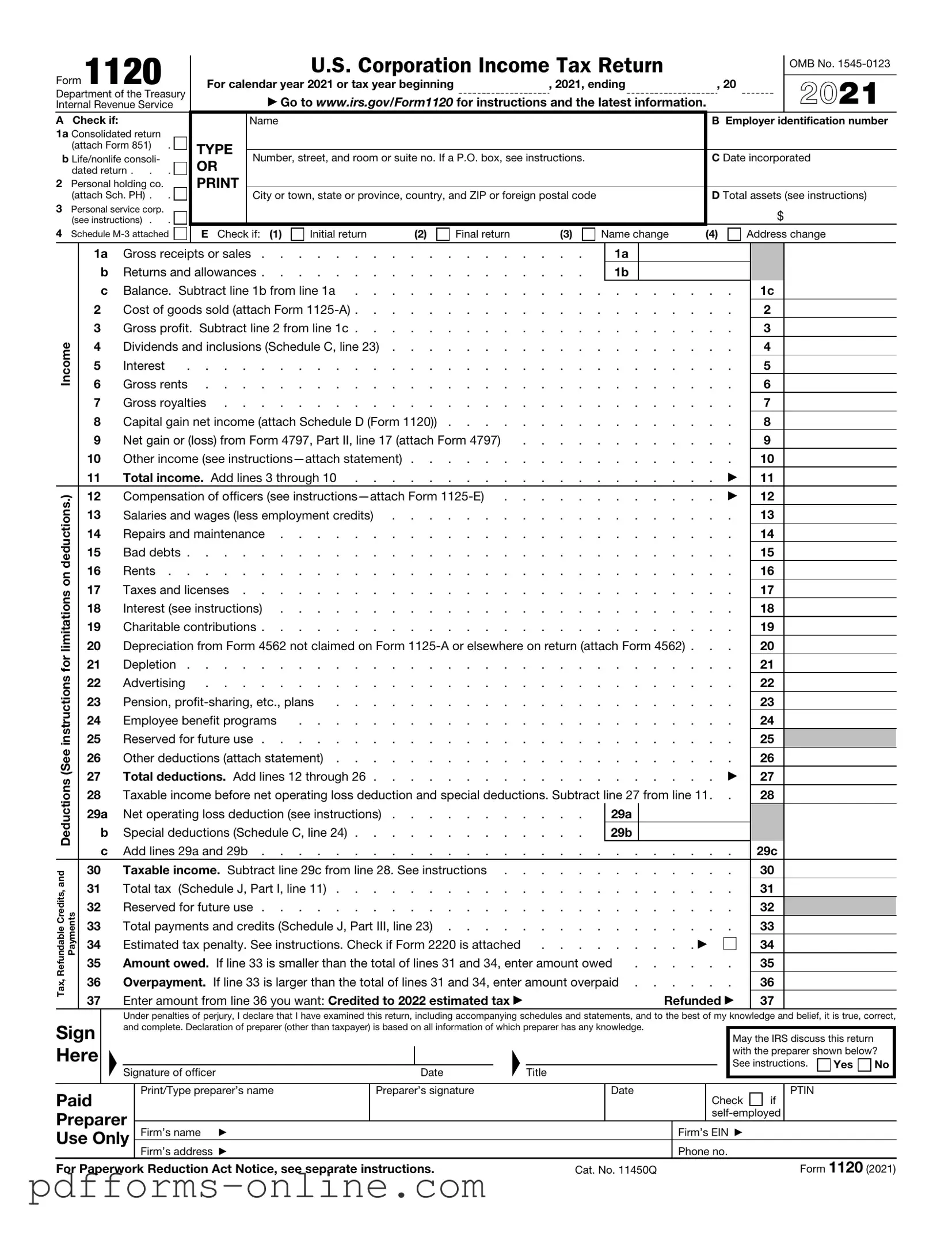 Blank IRS 1120 Template