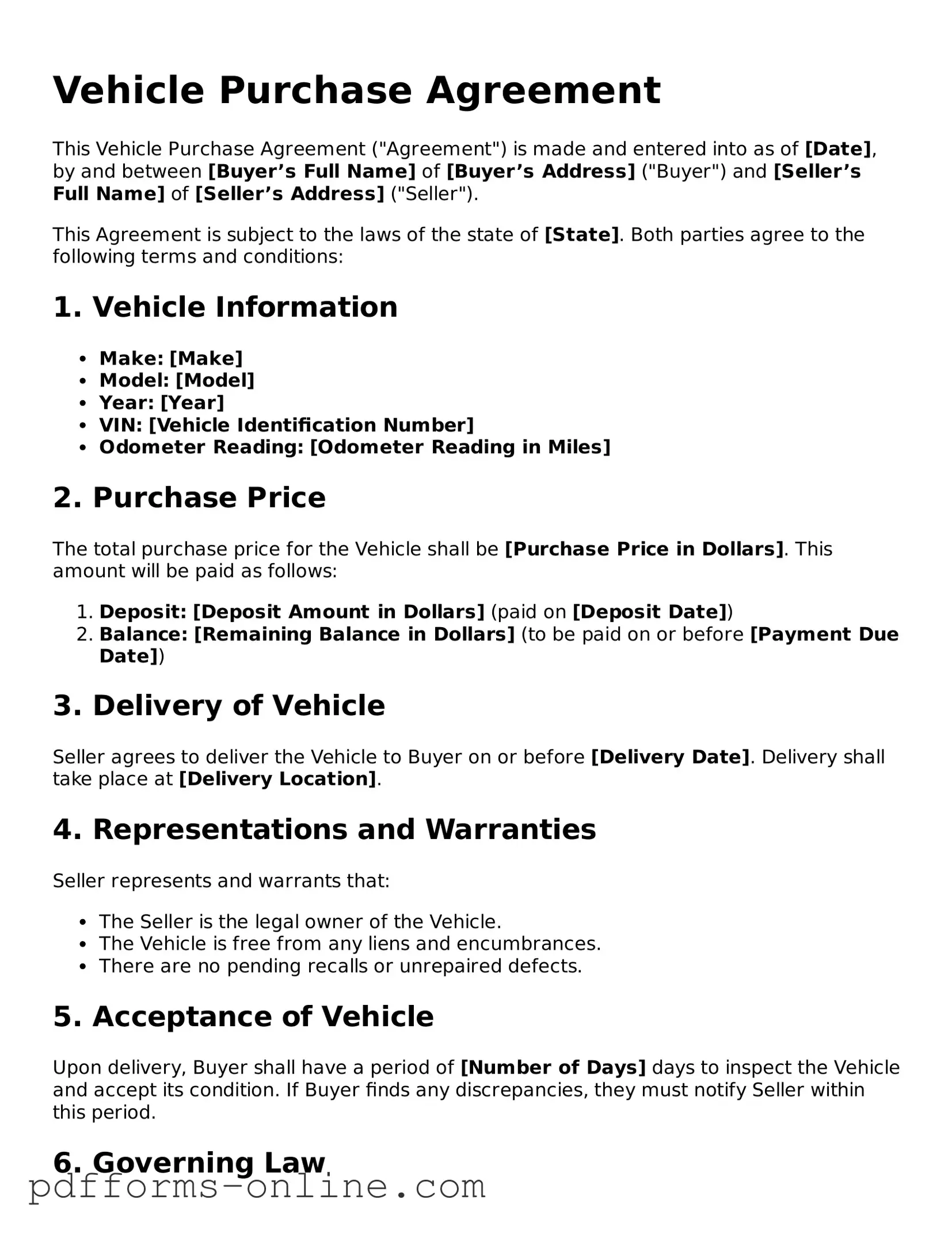 Blank Vehicle Purchase Agreement Form