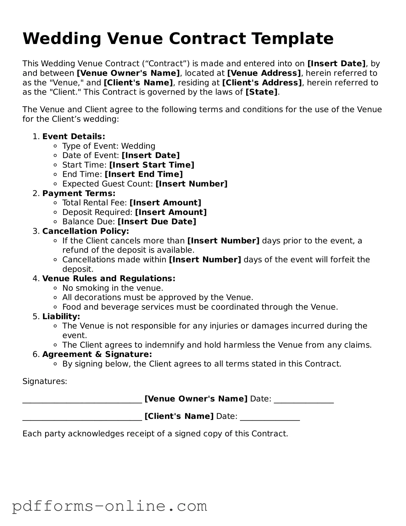 Blank Wedding Venue Contract Form