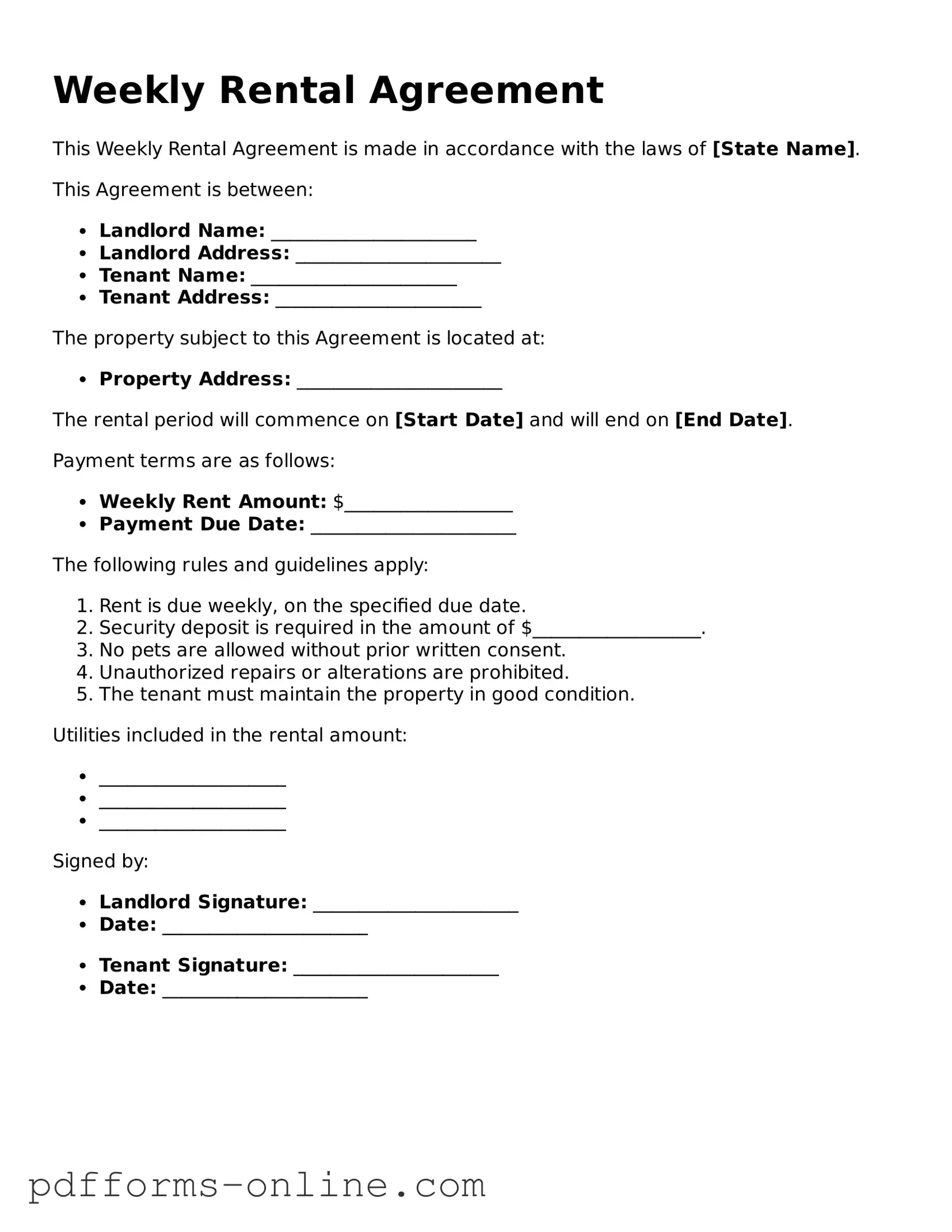 Blank Weekly Rental Agreement Form
