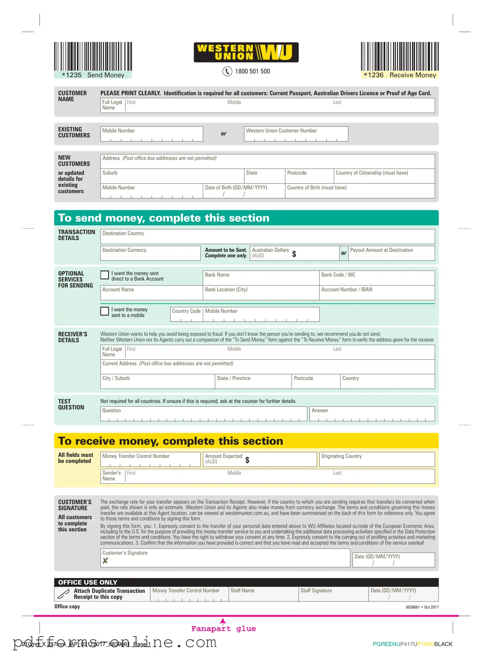 Blank Western Union Template