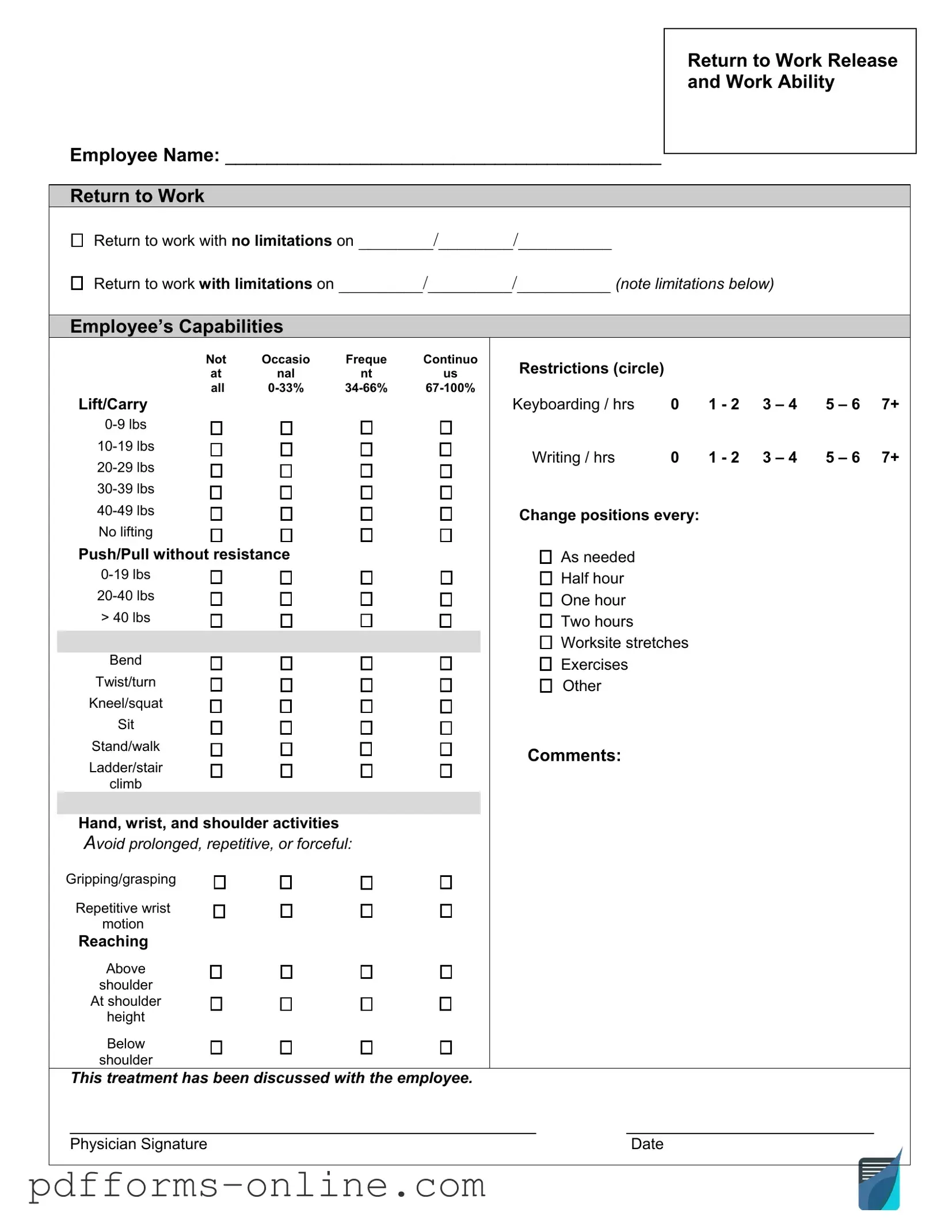 Blank Work Release Template